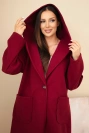 Women's coat with hood and large pockets burgundy