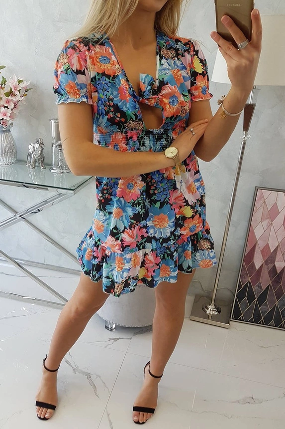 Blumenkleid mit V-Ausschnitt schwarz