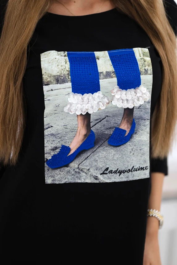 3D grafické šaty se zirkony černé