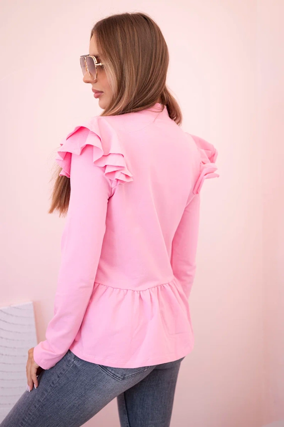 Women's cape with ruffles and stand-up collar light pink