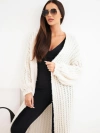 Women's long openwork long cardigan without fastening with wide sleeve ecru