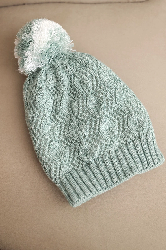 Women's winter hat with decorative knit and pompom K467 dark mint