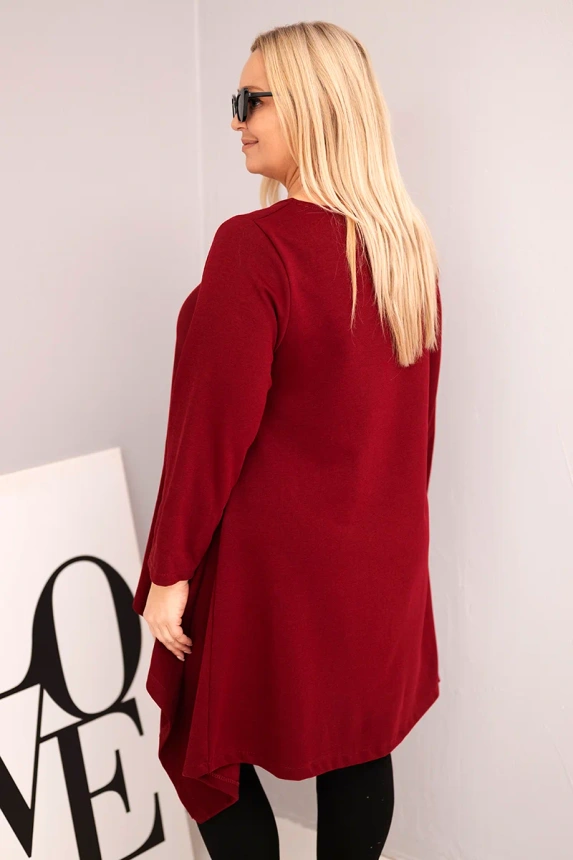 Dámska tunika Plus Size bavlnená s asymetrickým strihom bordová