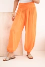 Women's viscose wide-leg trousers with ruching orange