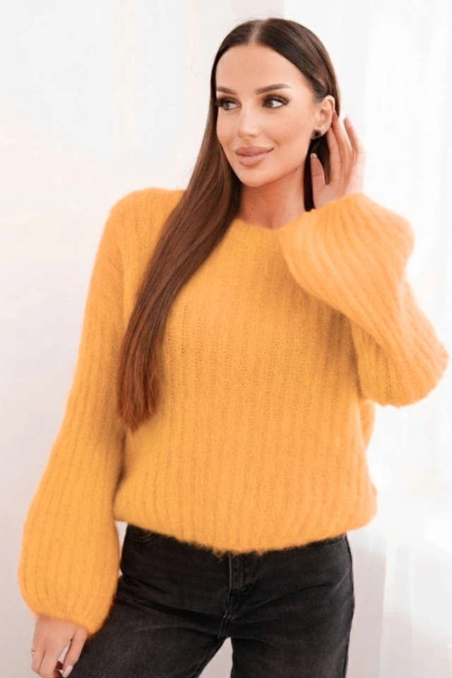 Damenpullover aus Mohair mit Puffärmeln orange