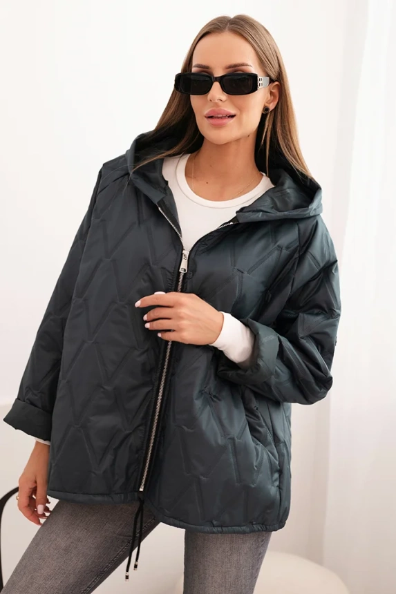 Women's quilted jacket with a hood dark denim