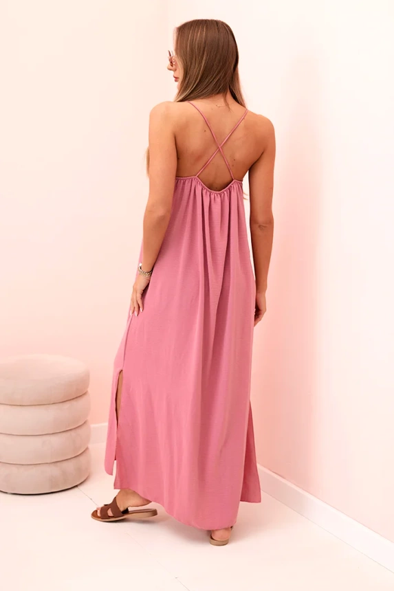 Langes trägerloses Kleid dunkelrosa