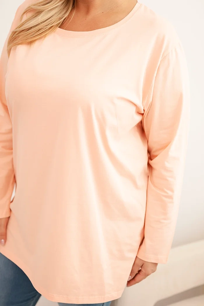 Moteriška Plus Size medvilninė palaidinė su apvaliu iškirpimu persikų spalvos