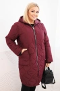Kurtka damska Plus Size zimowa pikowana z kapturem śliwkowa