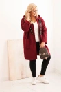 Damenmantel Plus Size aus Kunstfell mit Kapuze und Taschen bordeauxrot