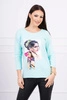 Blouse with graphics and colorful bow 3D mint