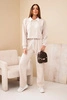 Women's set butter sweatshirt with collar and straight pants beige