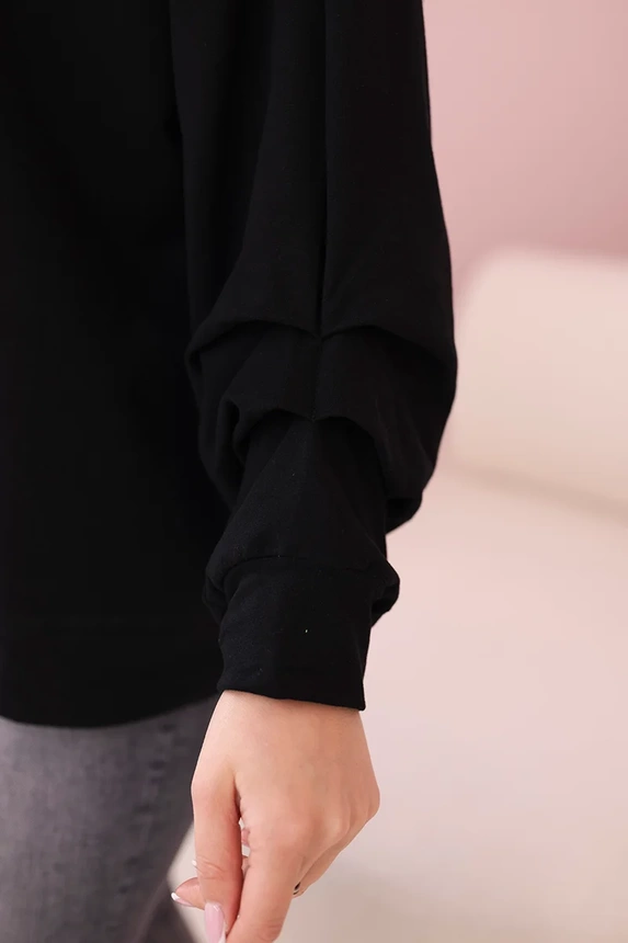 Baumwollbluse mit Schleife schwarz