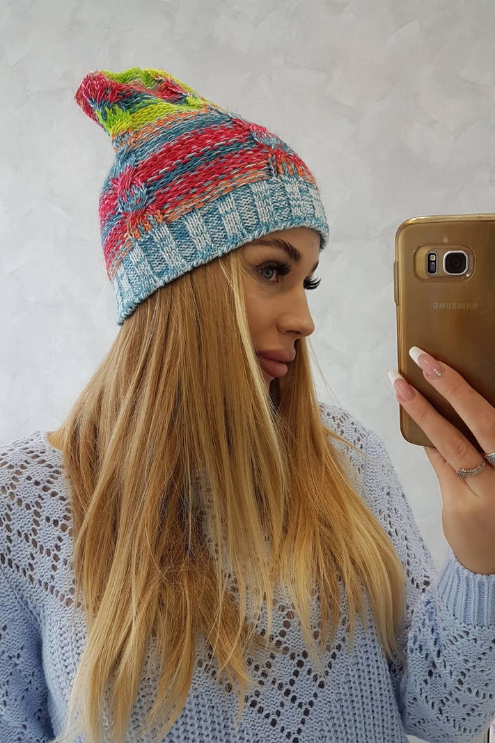 Klaudia vilnonė kepurė K255 geltona neon+mėlyna