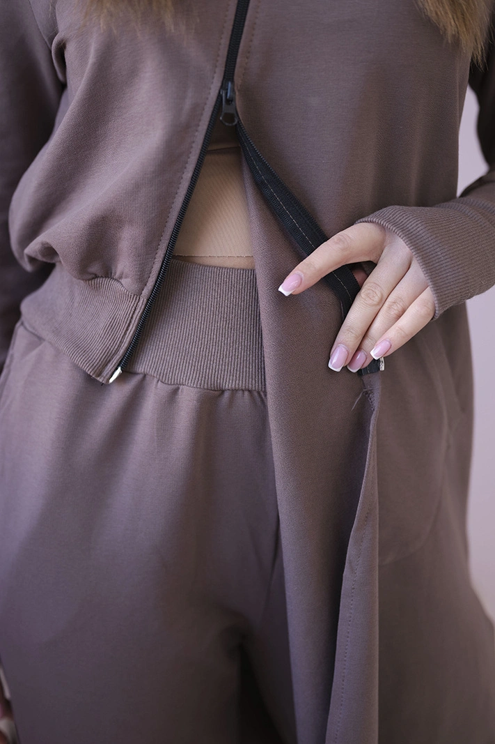 Set sweatshirt with longer side mocca