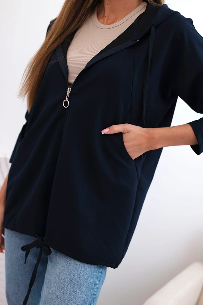 Women's hoodie with a hood and drawstring at the bottom navy blue