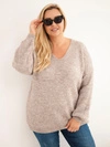 Damenpullover Plus Size mit Wolle und V-Ausschnitt fango
