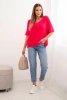 Women's sweater made of soft fluff with a V-neck and short sleeves pink