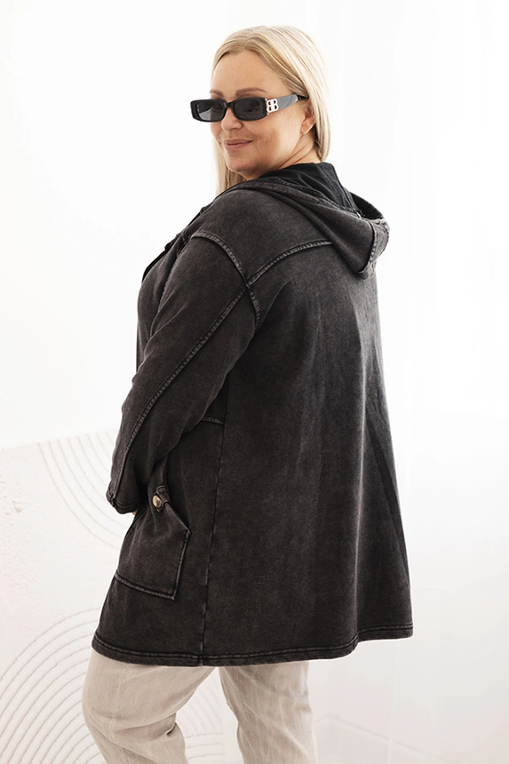 Damen Sweatshirt Plus Size mit Kapuze und Taschen schwarz