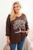 Damenbluse Plus Size aus Baumwolle mit Baumdruck braun