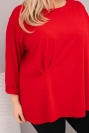 Plus size women's blouse with cotton, long sleeves and ruching red