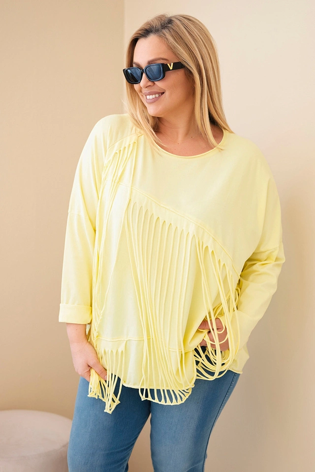 Damenbluse Baumwolle Plus Size mit Fransen gelb