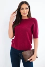Women's sweater made of baby alpaca with short sleeves and a round neckline plum