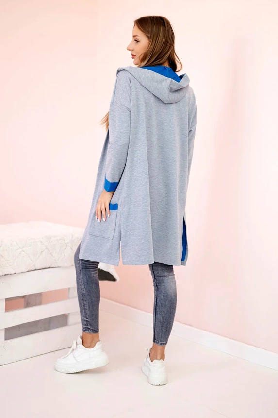 Two-color cape with a hood mauve-blue+gray