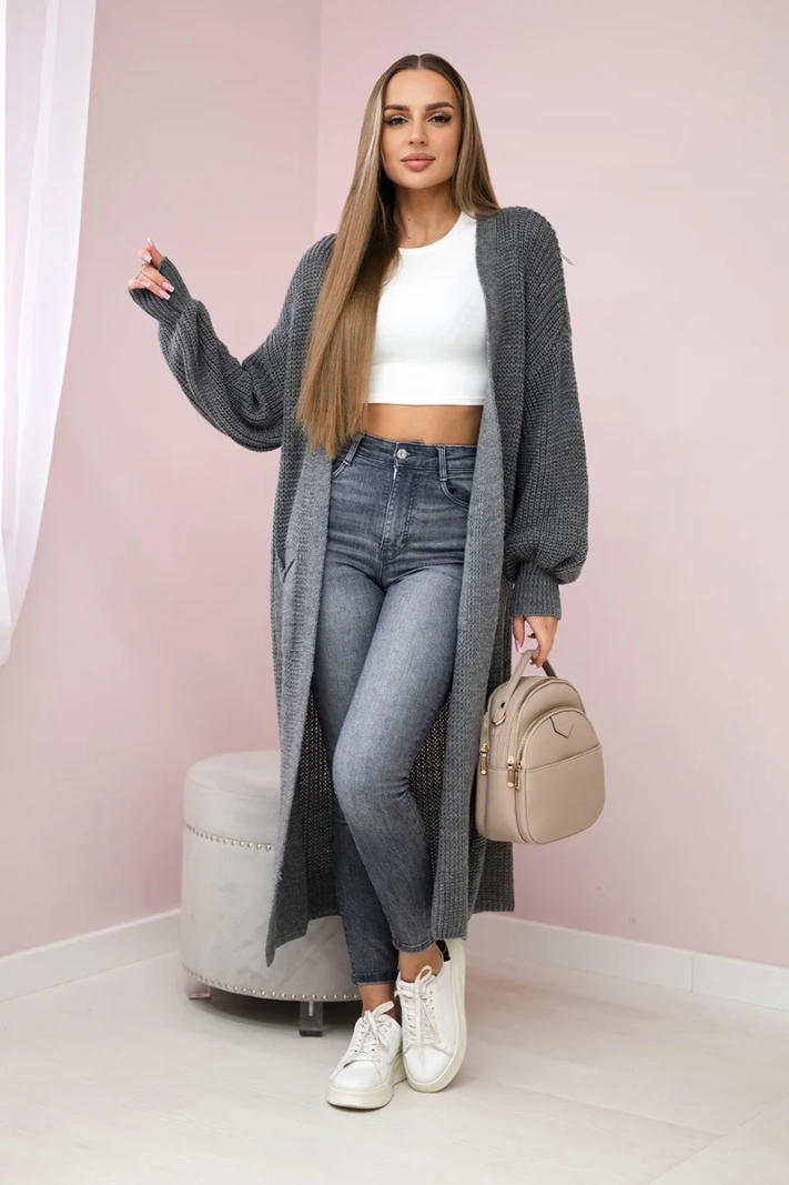 Pullover lange Strickjacke graphit