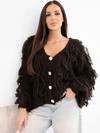 Women's sweater with fringes and decorative buttons brown
