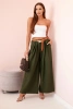 Pants with a belt and wide legs - khaki