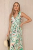 Viscose dress with a floral motif and a tied neckline green