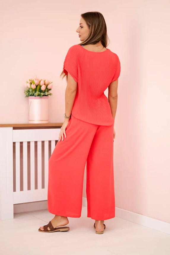 Viskose-Set plissierte Bluse + Hose Himbeere