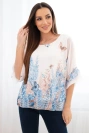 Women's blouse with pleated sleeve and print blue