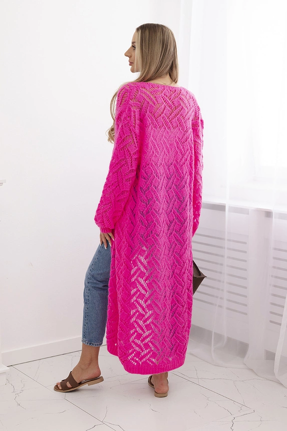 Sweater long cardigan Super KID Mohair pink neon