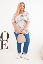 Damen Baumwollbluse Plus-Size mit kurzen Ärmeln und Tasche beige