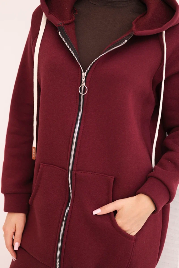 Damen Sweatshirt mit Kapuze und Reißverschluss, bordeaux