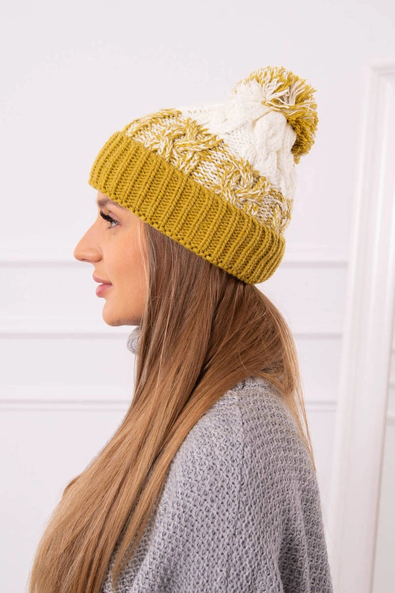 Damenmütze mit Bommel Abigail K326 kiwi+ecru