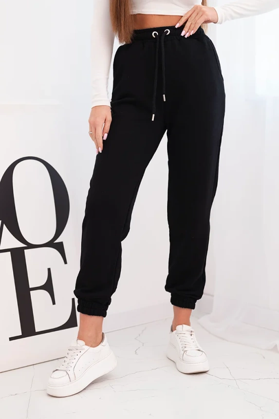 Women's cotton pants with an elastic waistband black