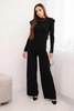 Damen Baumwollset mit Bluse und Hose mit weitem Bein schwarz