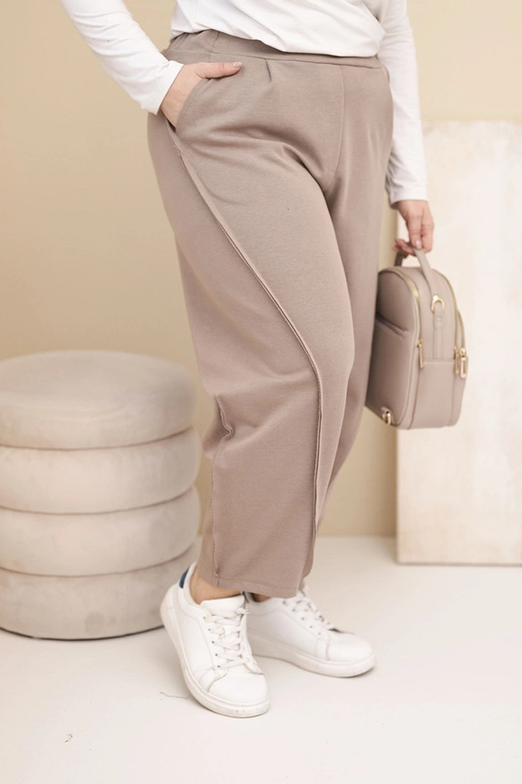 Damen Baumwollhose Plus Size mit lockerer Passform und hohem Bund fango