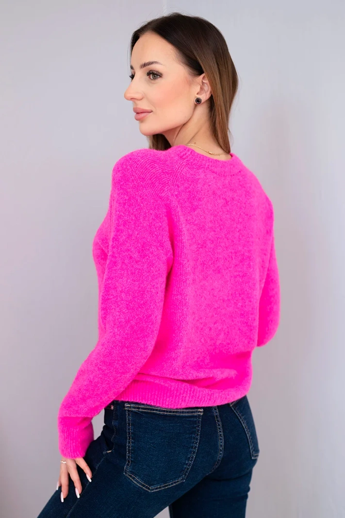 Sweter damski z baby alpaki z długim rękawem różowy neon