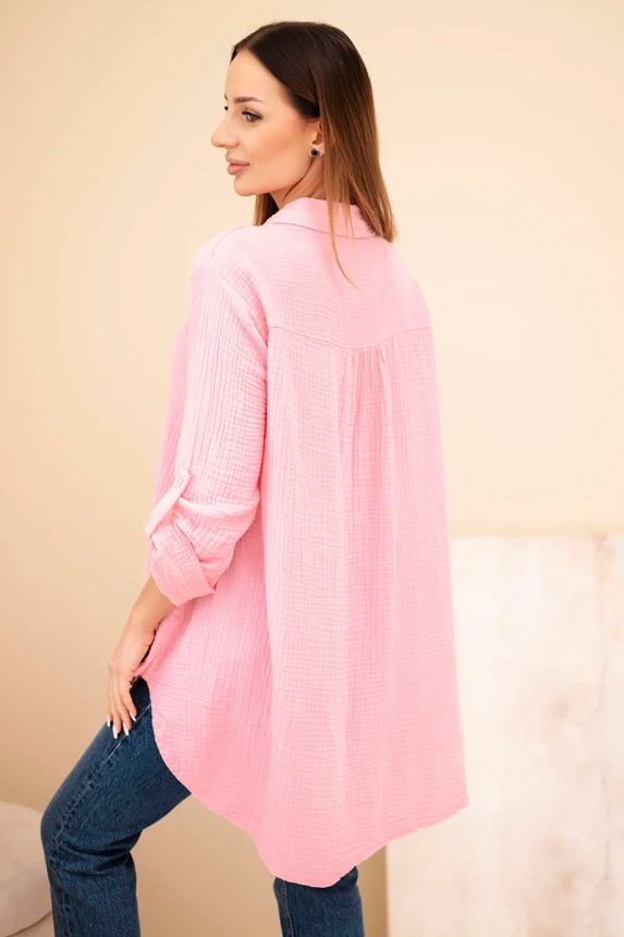 Bavlněná mušelínová košile Plus Size bonbónově růžová