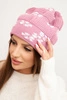 Women's winter knitted hat with snowflake pattern K463 dark pink