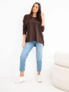 Women's loose-fit cotton blouse with an elongated back brown