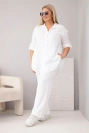 Dámsky mušelínový komplet Plus Size s košeľou zapínanou na gombíky a nohavicami so širokým strihom biely