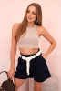 Women's high-waisted shorts with a belt navy blue