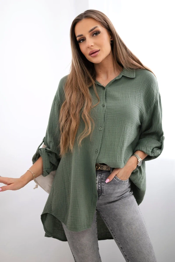 Koszula bawełniana muślinowa Plus Size khaki