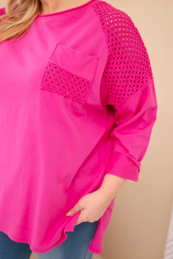 Dámská mikina Plus Size bavlněná s potiskem fuchsie