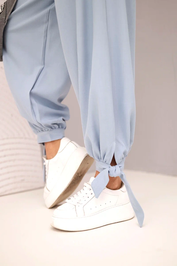 Women's wide-leg pants with a tie at the bottom denim